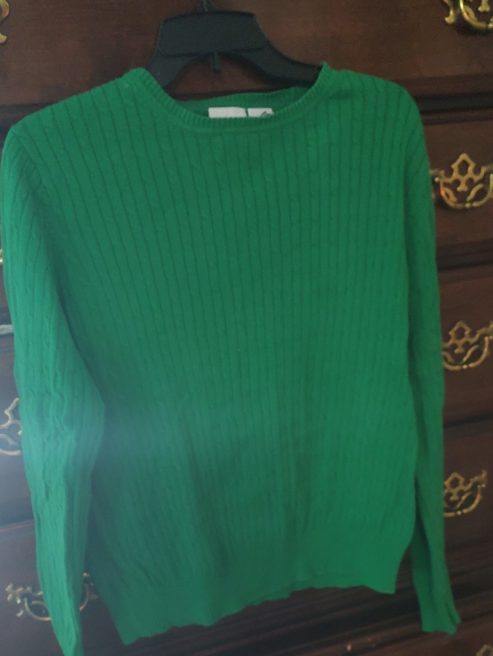Kim Rogers Green Cable-Knit Crewneck Sweater